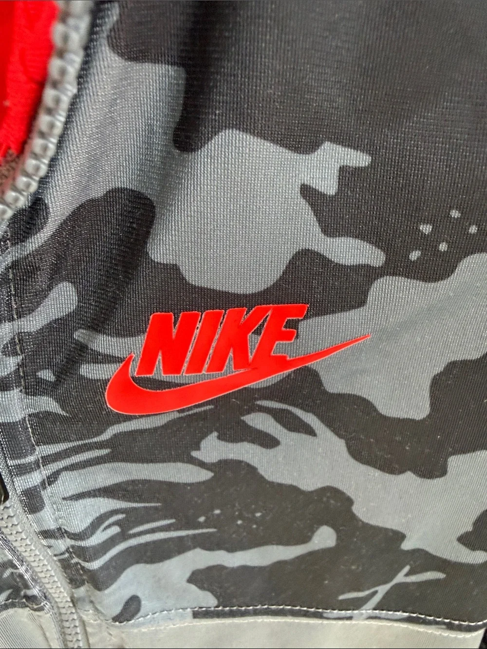 Nike Kids Gray & Black Camo Jacket with Red Accents